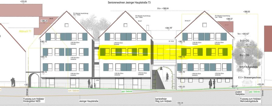 UGL_Ansicht-Strasse_Pflege-WG_gelb-markiert